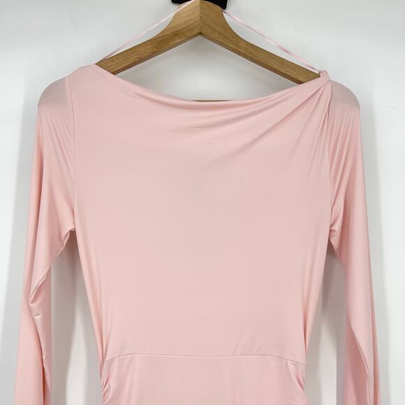 LIONESS | NWT Glory Mini Dress in Blush Pink Long Sleeve Boat Neck Jersey S - Picture 9 of 13